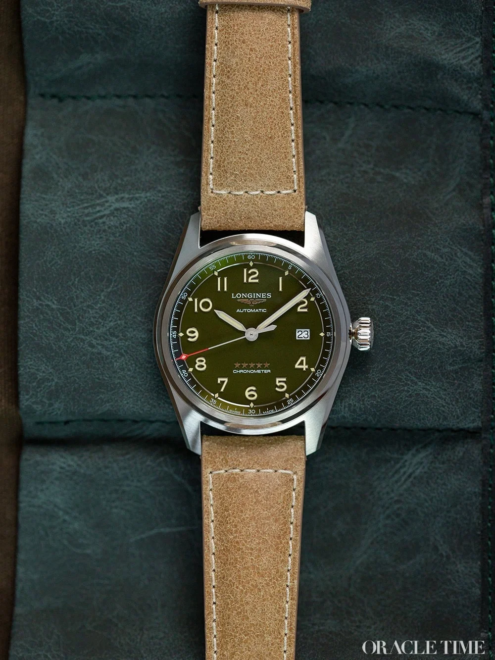 Longines Spirit Pilot Watch Green Dial  with Tan Leather Strap
